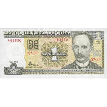 Cuba - Pick 121h - 1 peso - Série GI-27 - 2008 - Etat : NEUF