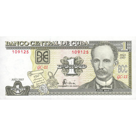 Cuba - Pick 125 - 1 peso - Série GC-11 - 2003 - Commémoratif - Etat : NEUF