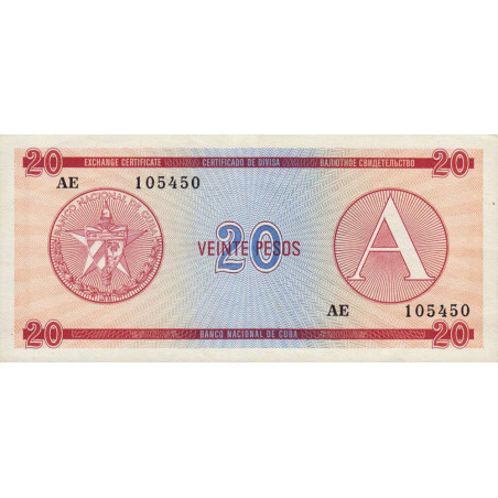 Cuba - Pick FX 5 - 20 pesos - Emission A - Série AE - 1985 - Etat : TTB+