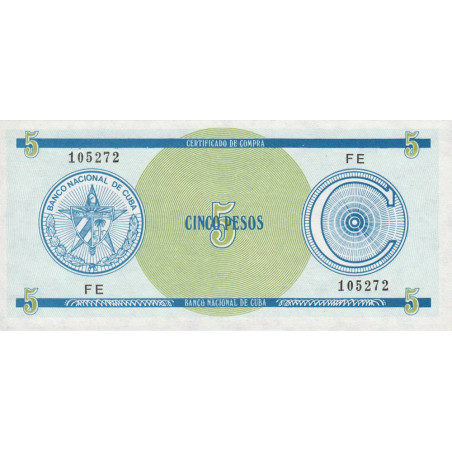 Cuba - Pick FX 13_1 - 5 pesos - Emission C - Série FE - 1987 - Etat : NEUF