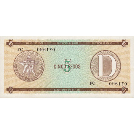 Cuba - Pick FX 34_2 - 5 pesos - Emission D - Série FC - 1991 - Etat : NEUF