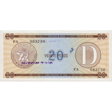 Cuba - Pick FX 36_2 - 20 pesos - Emission D - Série FA - 1991 - Etat : pr.NEUF