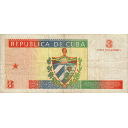 Cuba - Pick FX 38 - 3 pesos - Série BA 03 - 1994 - Etat : TB+