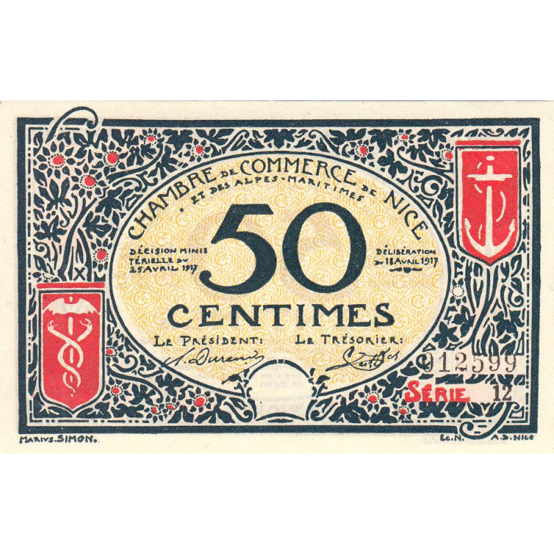 Nice - Pirot 91-04a - 50 centimes - Série 12 - 25/04/1917 - Etat : NEUF