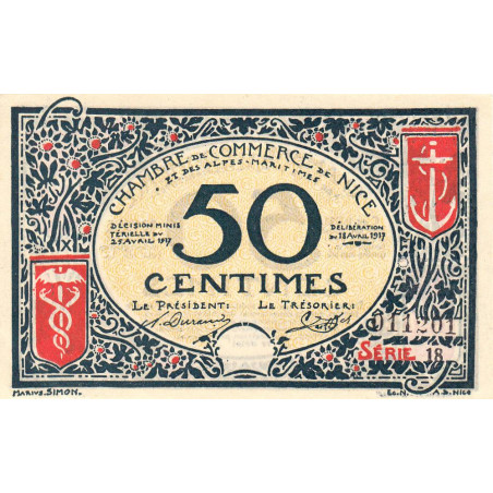 Nice - Pirot 91-04a - 50 centimes - Série 18 - 25/04/1917 - Etat : SPL