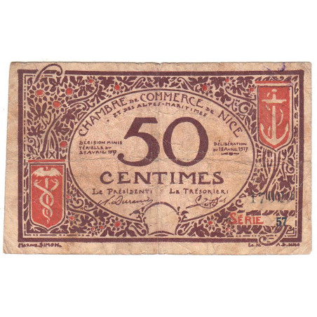 Nice - Pirot 91-06 - 50 centimes - Série 57 - 25/04/1917 - Emission 1920 - Etat : B+