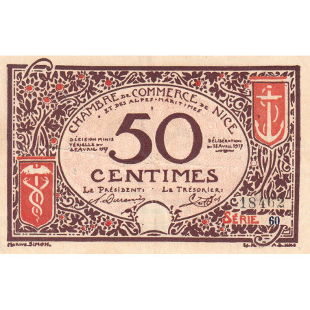 Nice - Pirot 91-06 - 50 centimes - Série 60 - 25/04/1917 - Emission 1920 - Etat : TTB+