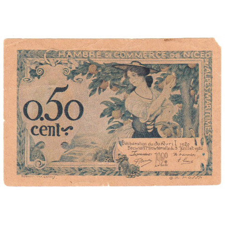 Nice - Pirot 91-09 - 50 centimes - Série 135 - 30/04/1920 - Etat : B+