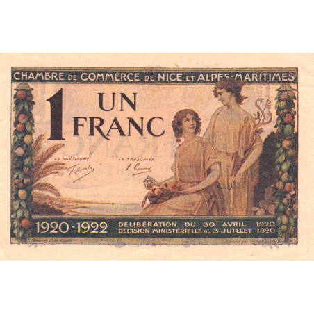 Nice - Pirot 91-11 - 1 franc - Série 132 - 30/04/1920 - Etat : SUP+