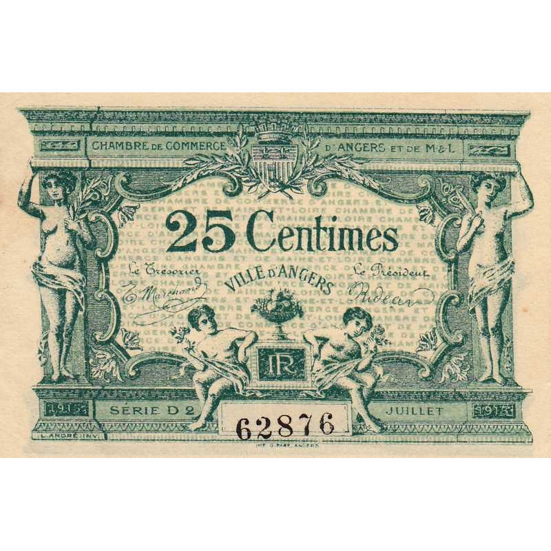 Angers (Maine-et-Loire) - Pirot 8-8 - 25 centimes - Série D2 - 11/1917 - Etat : SPL