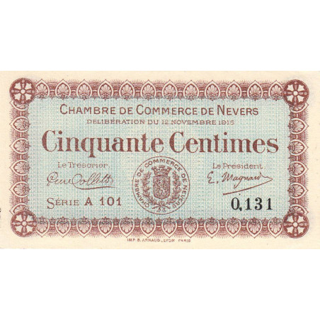 Nevers - Pirot 90-1 - 50 centimes - Série A 101 - 12/11/1915 - Etat : NEUF