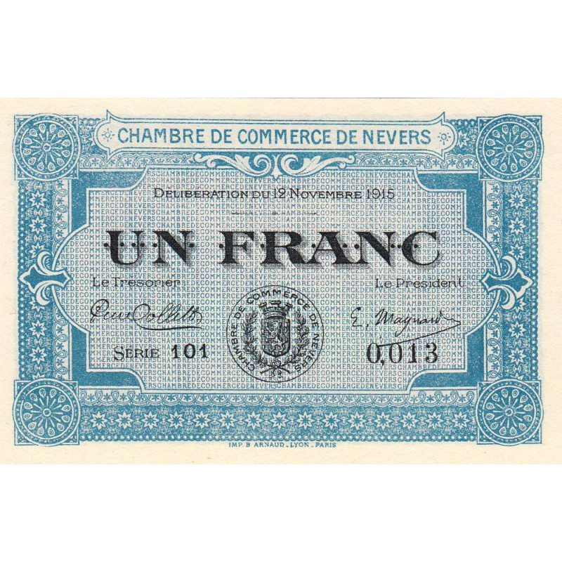 Nevers - Pirot 90-7 - 1 franc - Série 101 - 12/11/1915 - Petit numéro - Etat : NEUF
