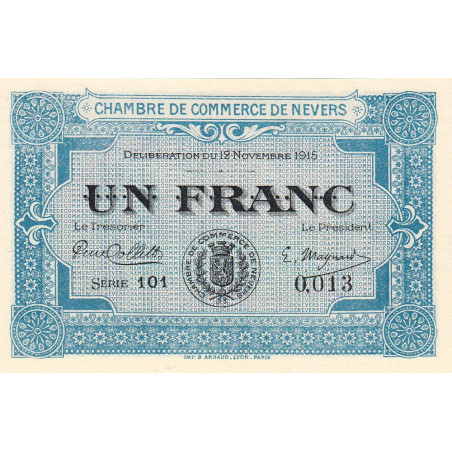 Nevers - Pirot 90-7 - 1 franc - Série 101 - 12/11/1915 - Petit numéro - Etat : NEUF