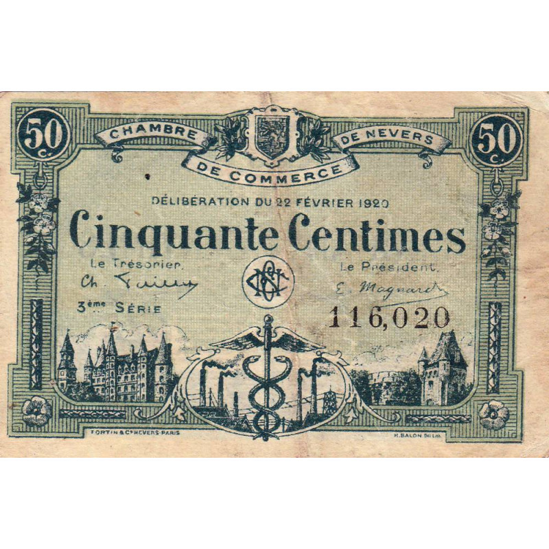 Nevers - Pirot 90-16 - 50 centimes - 3e série - 22/02/1920 - Etat : TB-