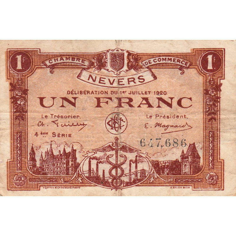 Nevers - Pirot 90-19 - 1 franc - 4e série - 01/07/1920 - Etat : TB