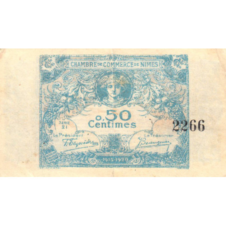 Nîmes - Pirot 92-1 - 50 centimes - Série 21 - 04/06/1915  - Emission 1915-1920 - Etat : TTB