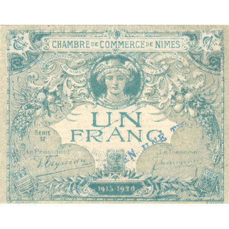 Nîmes - Pirot 92-9 - 1 franc - Série 17 - 04/06/1915 - Emission 1915-1920 - Essai - Etat : SPL
