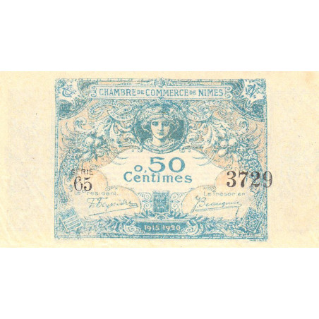 Nîmes - Pirot 92-10 variété - 50 centimes - Série 65 - 04/06/1915 - Emission 1915-1920 - Etat : SPL