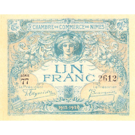 Nîmes - Pirot 92-11 - 1 franc - Série 77 - 04/06/1915  - Emission 1915-1920 - Etat : pr.NEUF