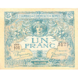 Nîmes - Pirot 92-11 variété - 1 franc - Série 101 - 04/06/1915  - Emission 1915-1920 - Etat : TTB+ à SUP