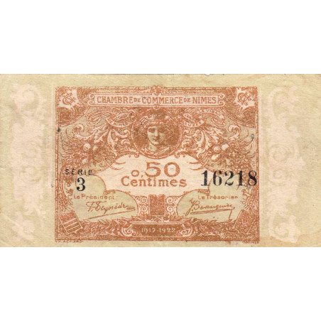 Nîmes - Pirot 92-12 variété - 50 centimes - Série 3 - 04/06/1915  - Emission 1917-1922 - Etat : TTB