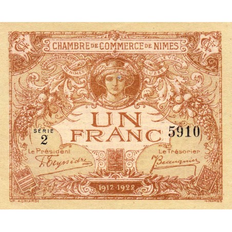 Nîmes - Pirot 92-14 - 1 franc - Série 2 - 04/06/1915  - Emission 1917-1922 - Etat : SUP+