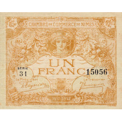 Nîmes - Pirot 92-18 variété 2 - 1 franc - Série 31 - Emission 1917-1922 - Etat : TTB+ à SUP