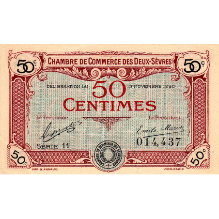 Niort - Deux-Sèvres - Pirot 93-10 - 50 centimes - Série 11 - 13/11/1920 - Etat : SPL