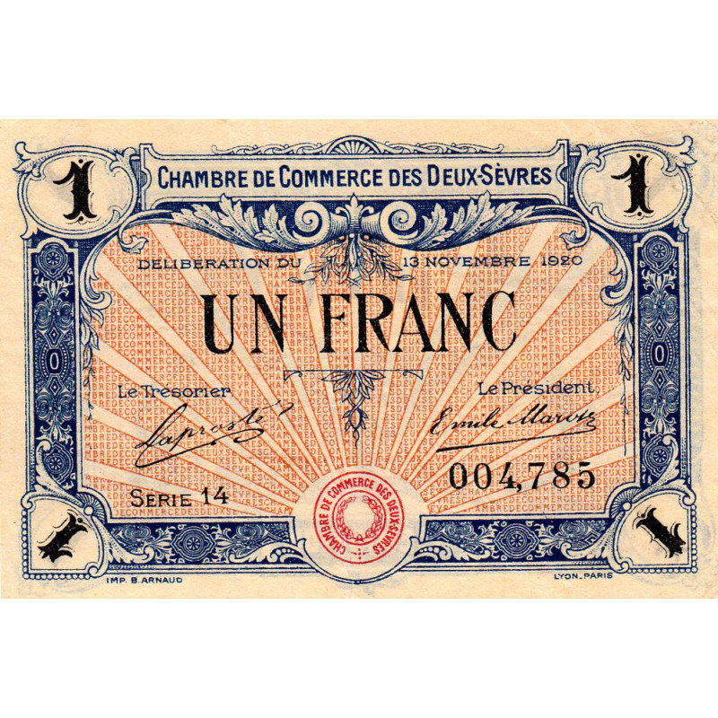 Niort - Deux-Sèvres - Pirot 93-11 - 1 franc - Série 14 - 13/11/1920 - Etat : TTB
