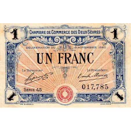 Niort - Deux-Sèvres - Pirot 93-11 - 1 franc - Série 45 - 13/11/1920 - Etat : TTB