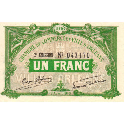 Orléans - Loiret - Pirot 95-12 - 1 franc - 1916 - Etat : SUP+