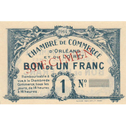 Orléans et Loiret - Pirot 95-2b - 1 franc - 1914 - Spécimen - Etat : pr.NEUF
