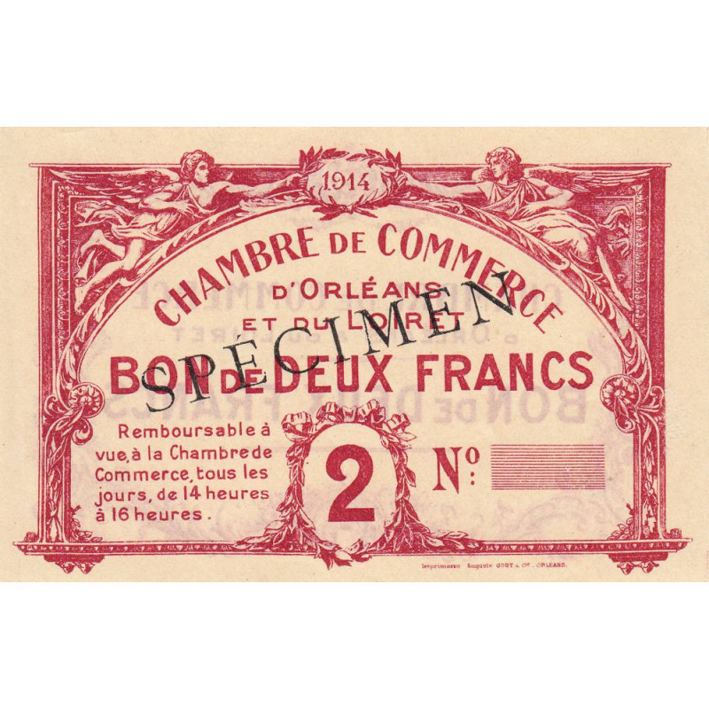 Orléans et Loiret - Pirot 95-3b - 2 francs - 1914 - Spécimen - Etat : SUP+
