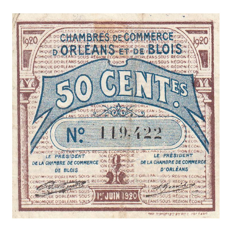 Orléans et Blois - Pirot 96-1 - 50 centimes - 01/06/1920 - Etat : TB+