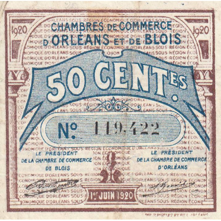 Orléans et Blois - Pirot 96-1 - 50 centimes - 01/06/1920 - Etat : TB+