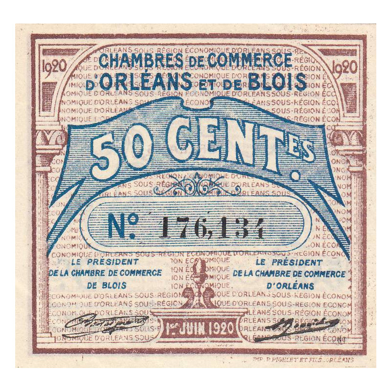 Orléans et Blois - Pirot 96-1 - 50 centimes - 01/06/1920 - Etat : SUP+