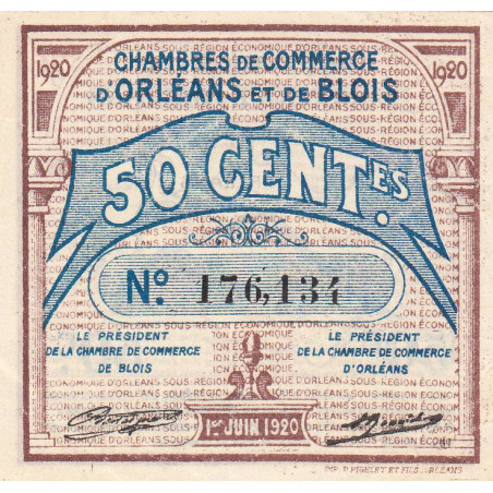 Orléans et Blois - Pirot 96-1 - 50 centimes - 01/06/1920 - Etat : SUP+