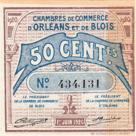 Orléans et Blois - Pirot 96-1 - 50 centimes - 01/06/1920 - Etat : SUP