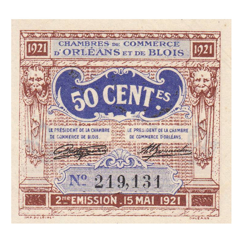 Orléans et Blois - Pirot 96-5 - 50 centimes - 15/05/1921 - 2me émission - Etat : SUP+