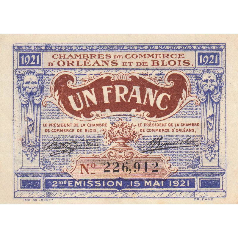 Orléans et Blois - Pirot 96-7 - 1 franc - 15/05/1921 - 2me émission - Etat : SUP+