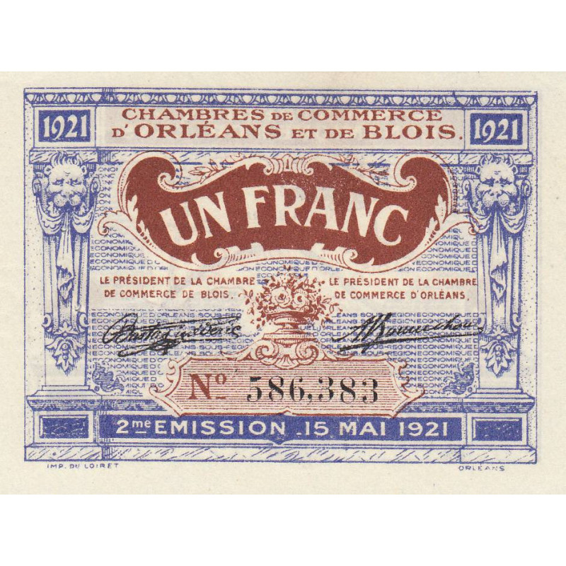 Orléans et Blois - Pirot 96-7 - 1 franc - 15/05/1921 - 2me émission - Etat : NEUF
