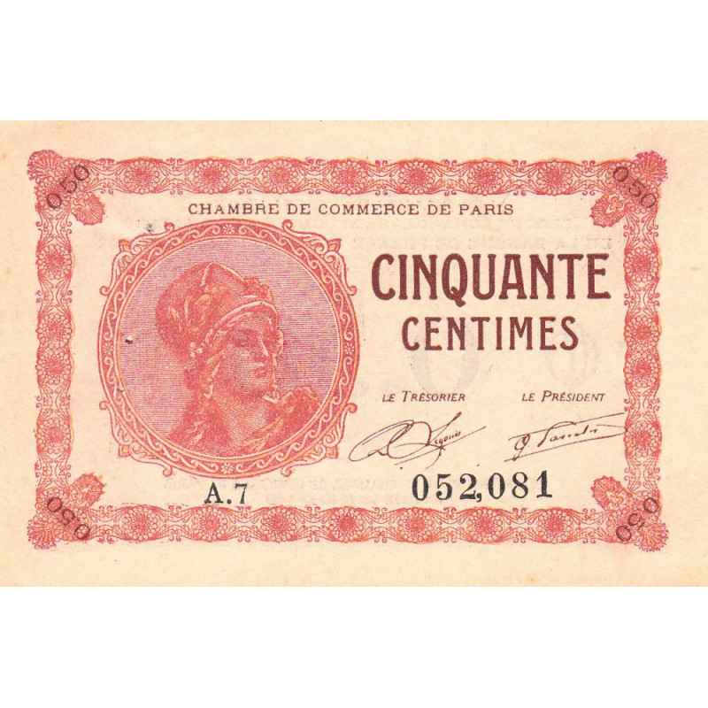 Paris - Pirot 97-10 - 50 centimes - Série A.7 - 10/03/1920 - Etat : SUP+