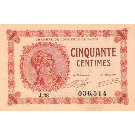 Paris - Pirot 97-10 - 50 centimes - Série J.38 - 10/03/1920 - Etat : pr.NEUF