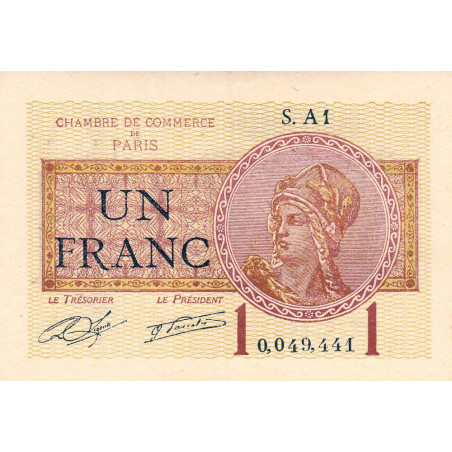 Paris - Pirot 97-23 - 1 franc - Série A1 - 10/03/1920 - Etat : SUP+