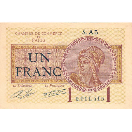 Paris - Pirot 97-23 - 1 franc - Série A5 - 10/03/1920 - Etat : SUP+