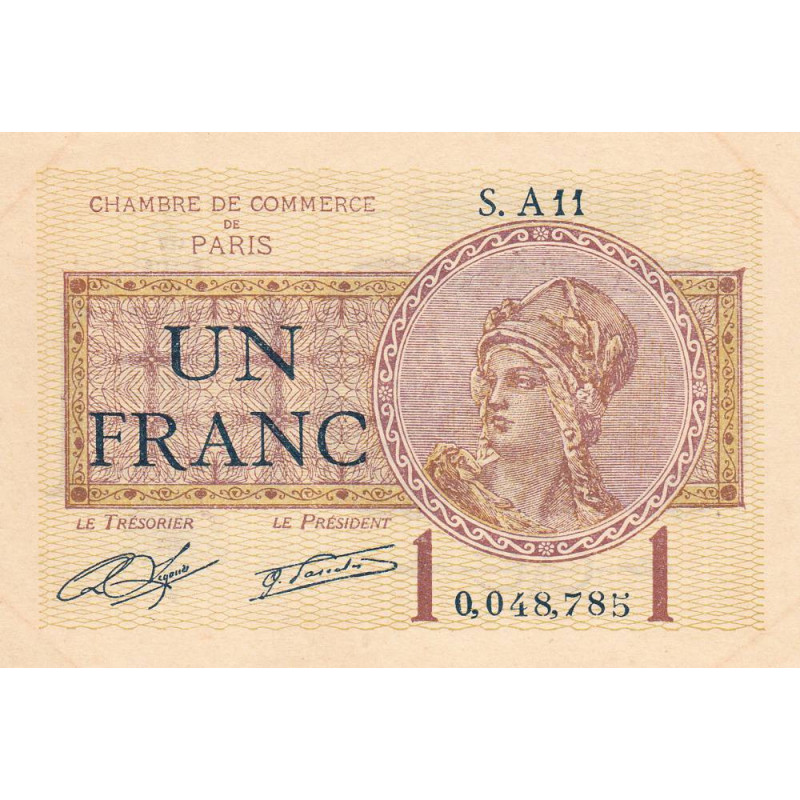 Paris - Pirot 97-23 - 1 franc - Série A11 - 10/03/1920 - Etat : SUP+