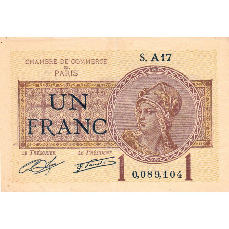 Paris - Pirot 97-23 - 1 franc - Série A17 - 10/03/1920 - Etat : TTB+