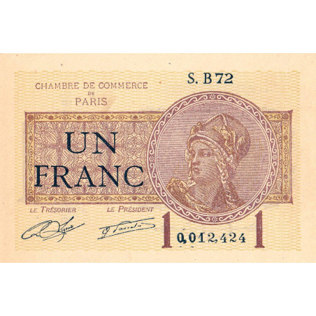 Paris - Pirot 97-23 - 1 franc - Série B72 - 10/03/1920 - Etat : NEUF