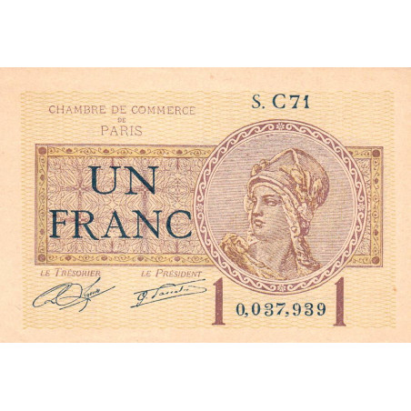 Paris - Pirot 97-23 - 1 franc - Série C71 - 10/03/1920 - Etat : SUP