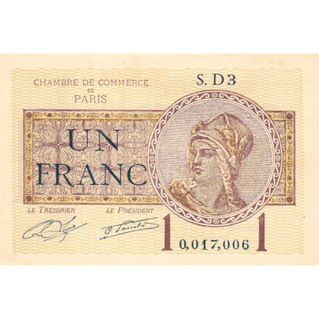 Paris - Pirot 97-23 - 1 franc - Série D3 - 10/03/1920 - Etat : SPL